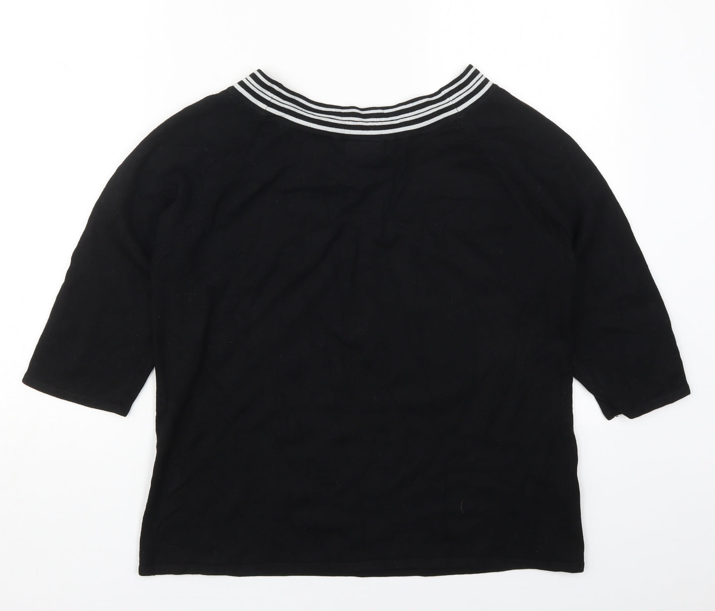 AMARANTO Womens Black Boat Neck Striped Viscose Pullover Jumper Size 18