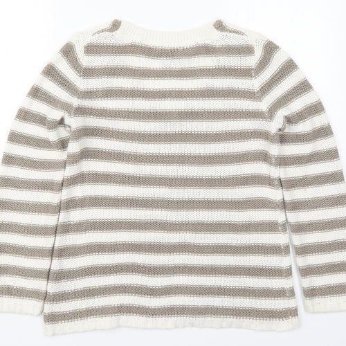 H&M Womens Beige V-Neck Striped Cotton Pullover Jumper Size S