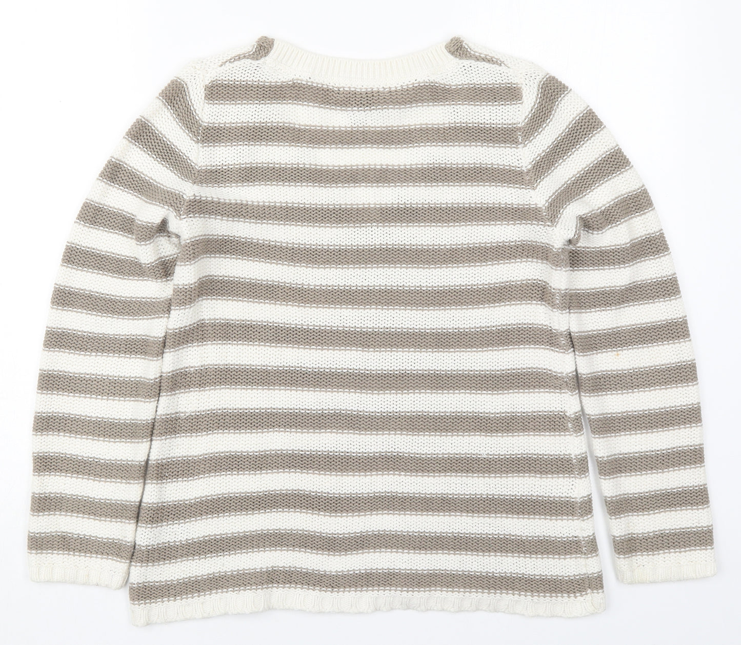 H&M Womens Beige V-Neck Striped Cotton Pullover Jumper Size S
