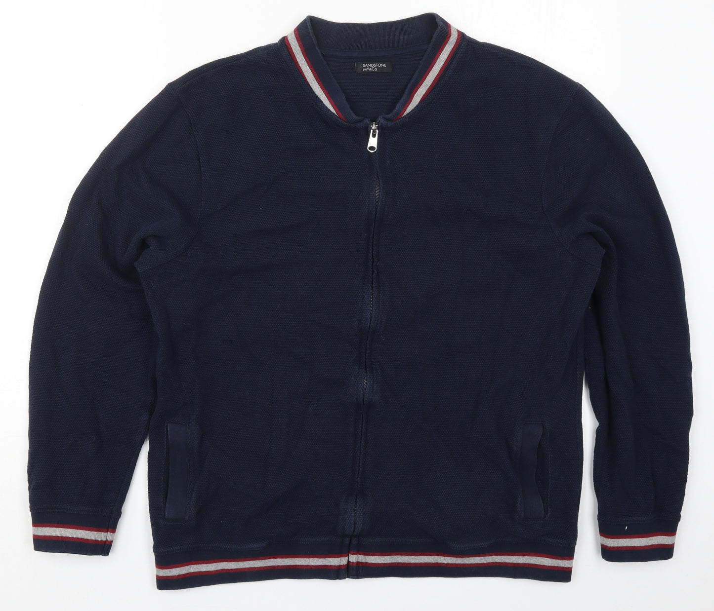 M&Co Mens Blue Striped Cotton Full Zip Sweatshirt Size L