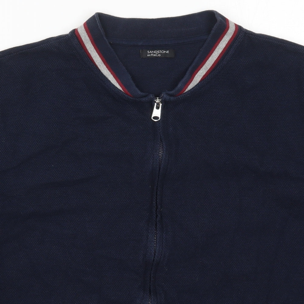 M&Co Mens Blue Striped Cotton Full Zip Sweatshirt Size L