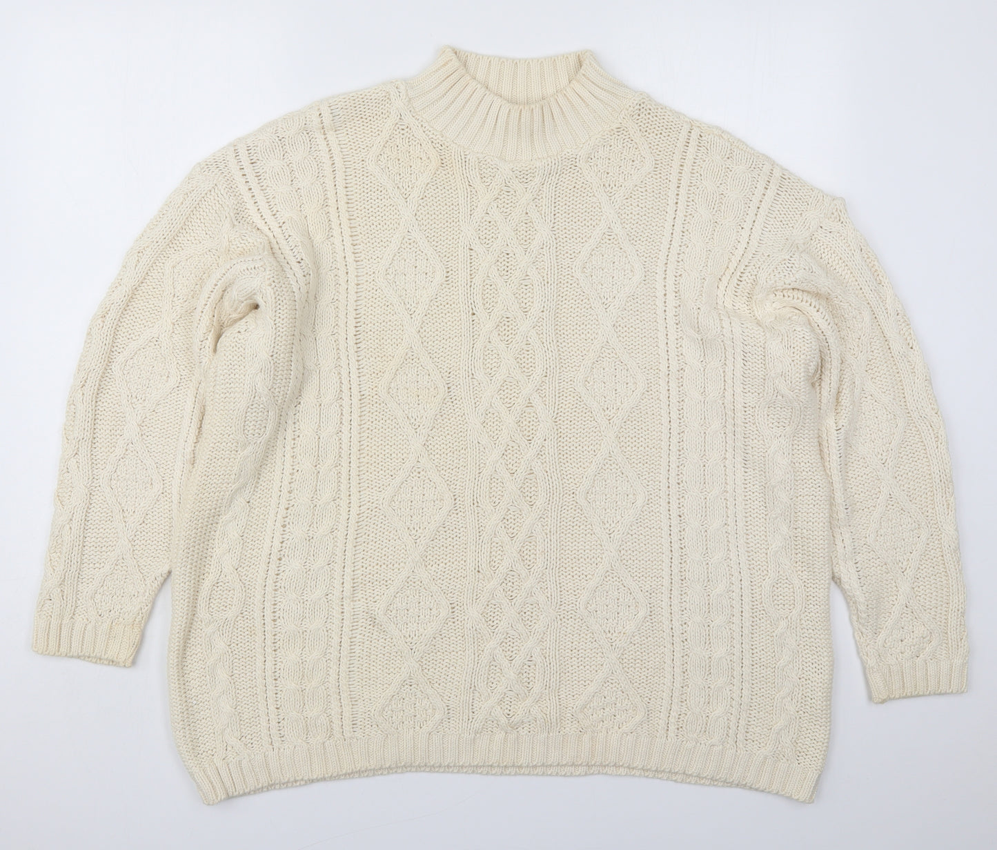 Lakeland Mens Beige Mock Neck  Cotton Pullover Jumper Size M