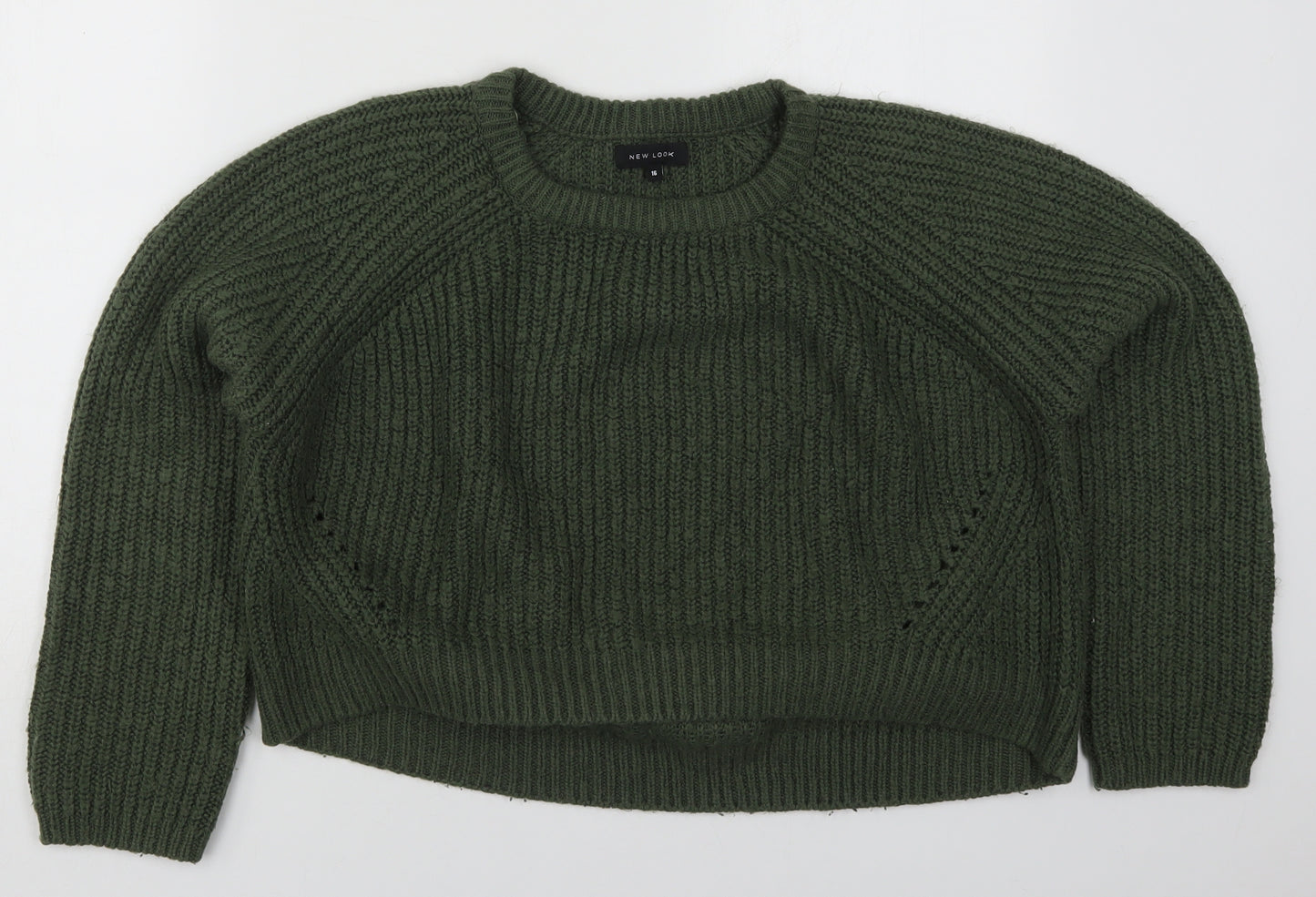 New Look Womens Green Round Neck  Acrylic Pullover Jumper Size 16