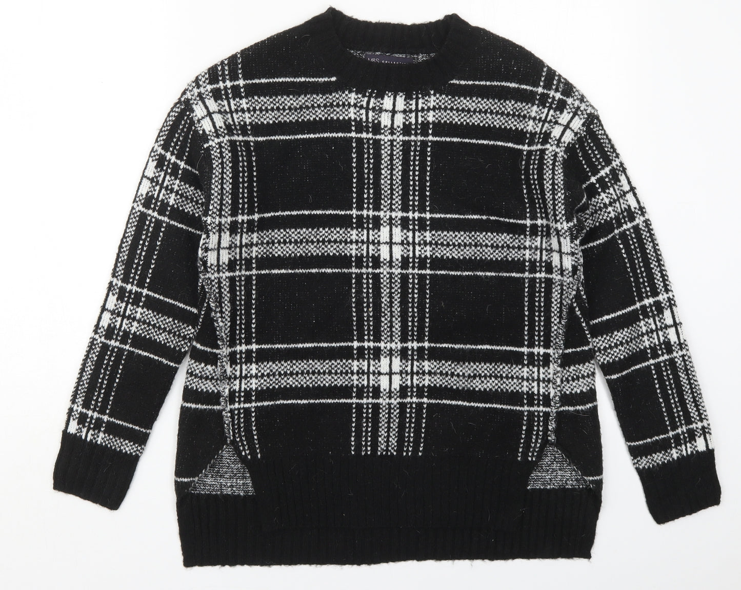 Marks and Spencer Womens Black Round Neck Check Acrylic Pullover Jumper Size S