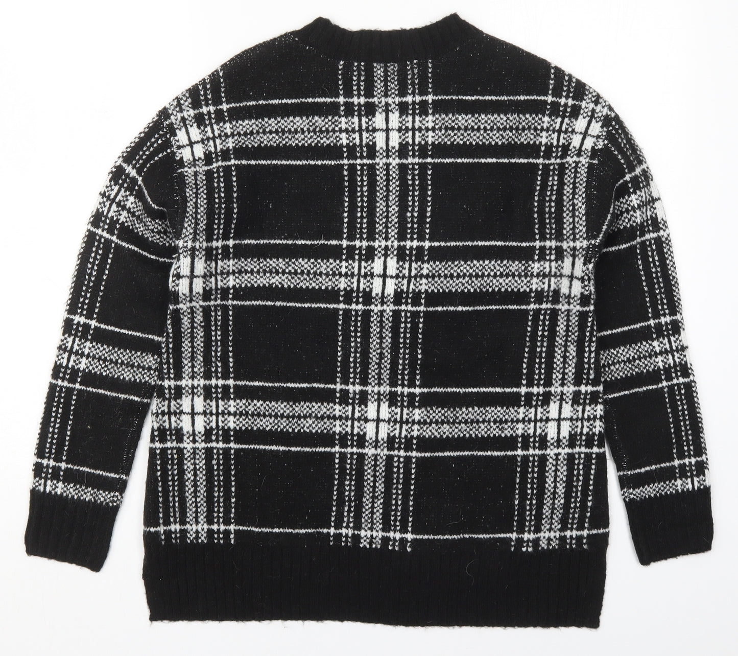 Marks and Spencer Womens Black Round Neck Check Acrylic Pullover Jumper Size S