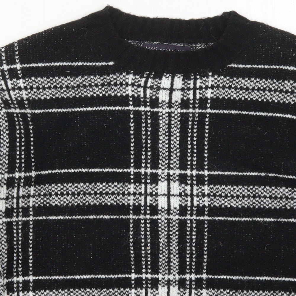 Marks and Spencer Womens Black Round Neck Check Acrylic Pullover Jumper Size S