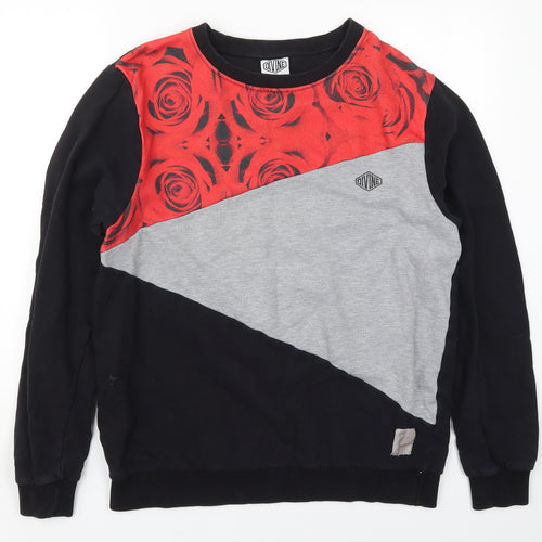 Blue Inc Mens Black  Cotton Pullover Sweatshirt Size 2XL   - Red Roses