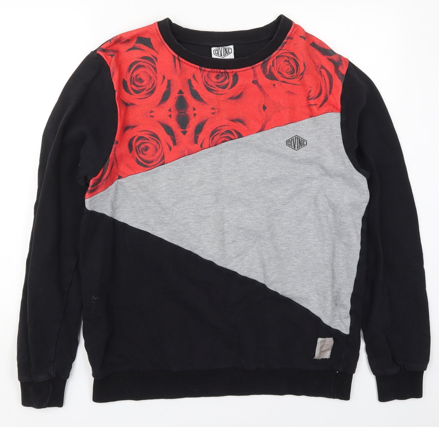 Blue Inc Mens Black  Cotton Pullover Sweatshirt Size 2XL   - Red Roses