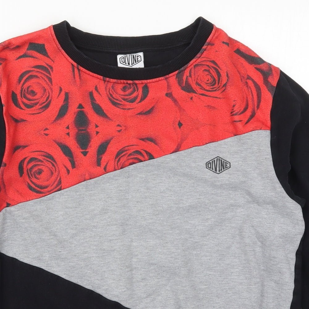 Blue Inc Mens Black  Cotton Pullover Sweatshirt Size 2XL   - Red Roses