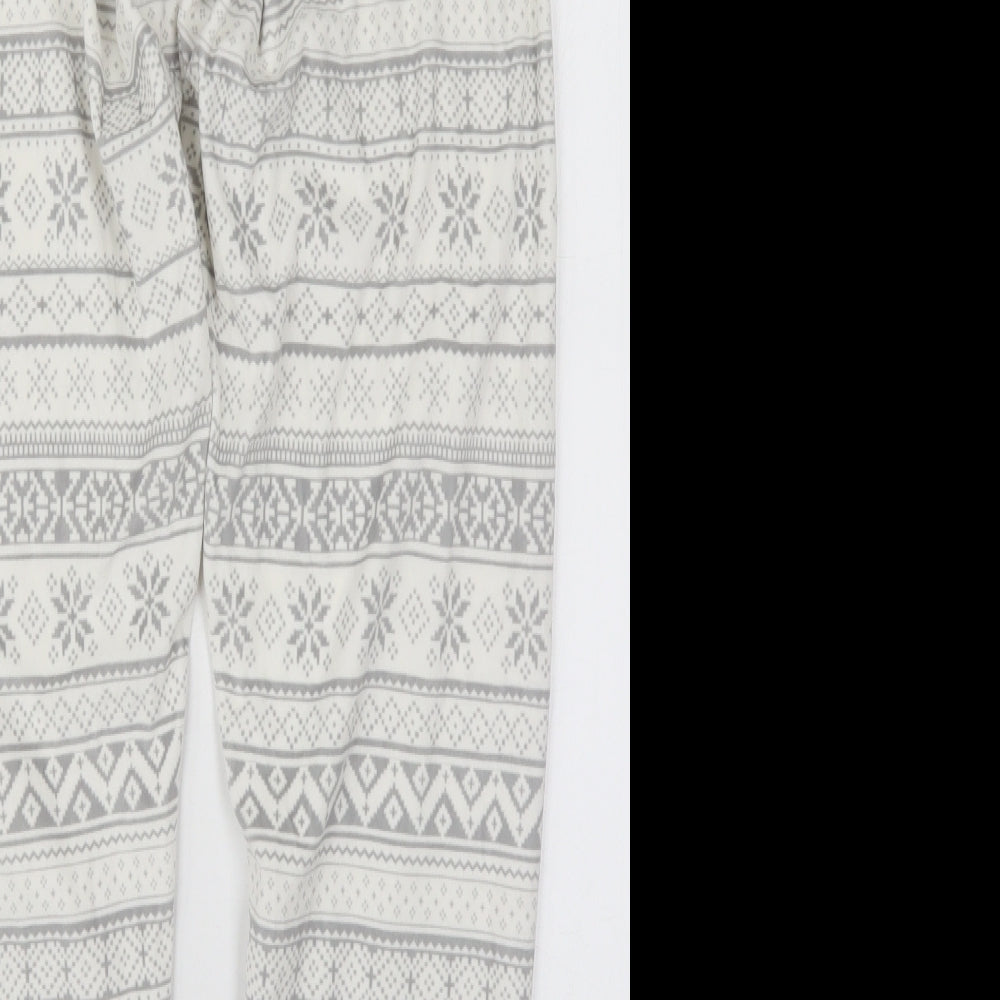 Primark Womens White Geometric Polyester Trousers  Size 6 L29 in Regular  - Pyjama Pants
