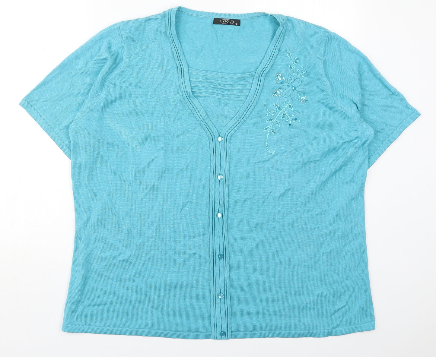 Bonmarché Womens Blue Round Neck  Acrylic Pullover Jumper Size XL   - Flower