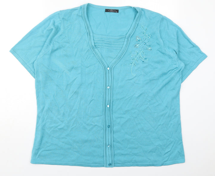 Bonmarché Womens Blue Round Neck  Acrylic Pullover Jumper Size XL   - Flower