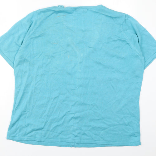 Bonmarché Womens Blue Round Neck  Acrylic Pullover Jumper Size XL   - Flower