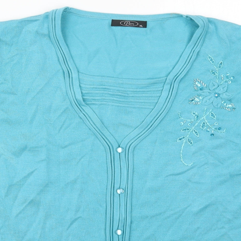 Bonmarché Womens Blue Round Neck  Acrylic Pullover Jumper Size XL   - Flower
