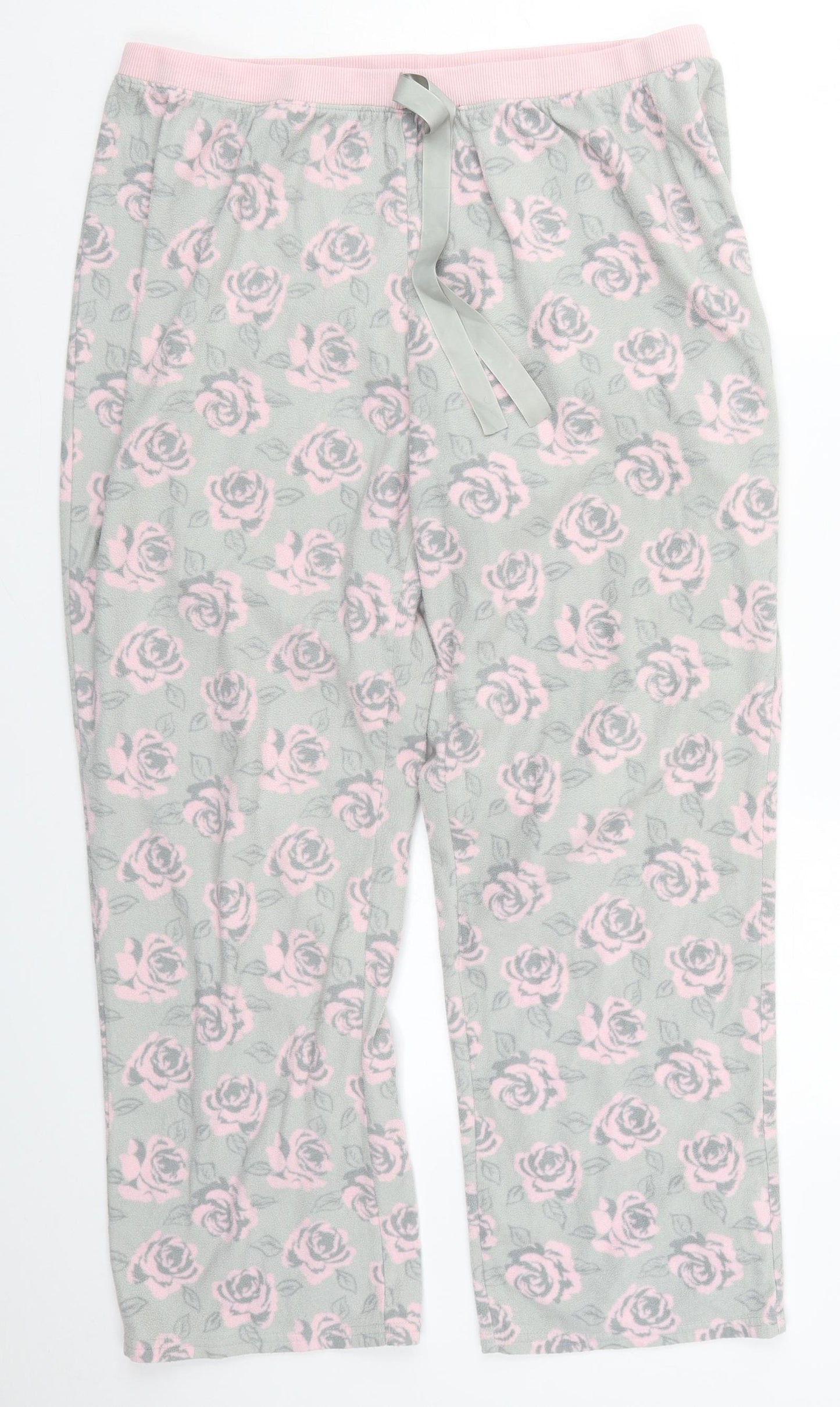 George Womens Grey Floral Polyester Trousers  Size 16 L27 in Regular Drawstring - Pink Roses Pyjama Pants