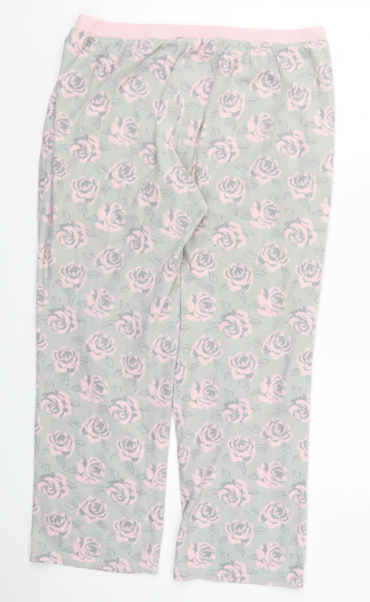 George Womens Grey Floral Polyester Trousers  Size 16 L27 in Regular Drawstring - Pink Roses Pyjama Pants
