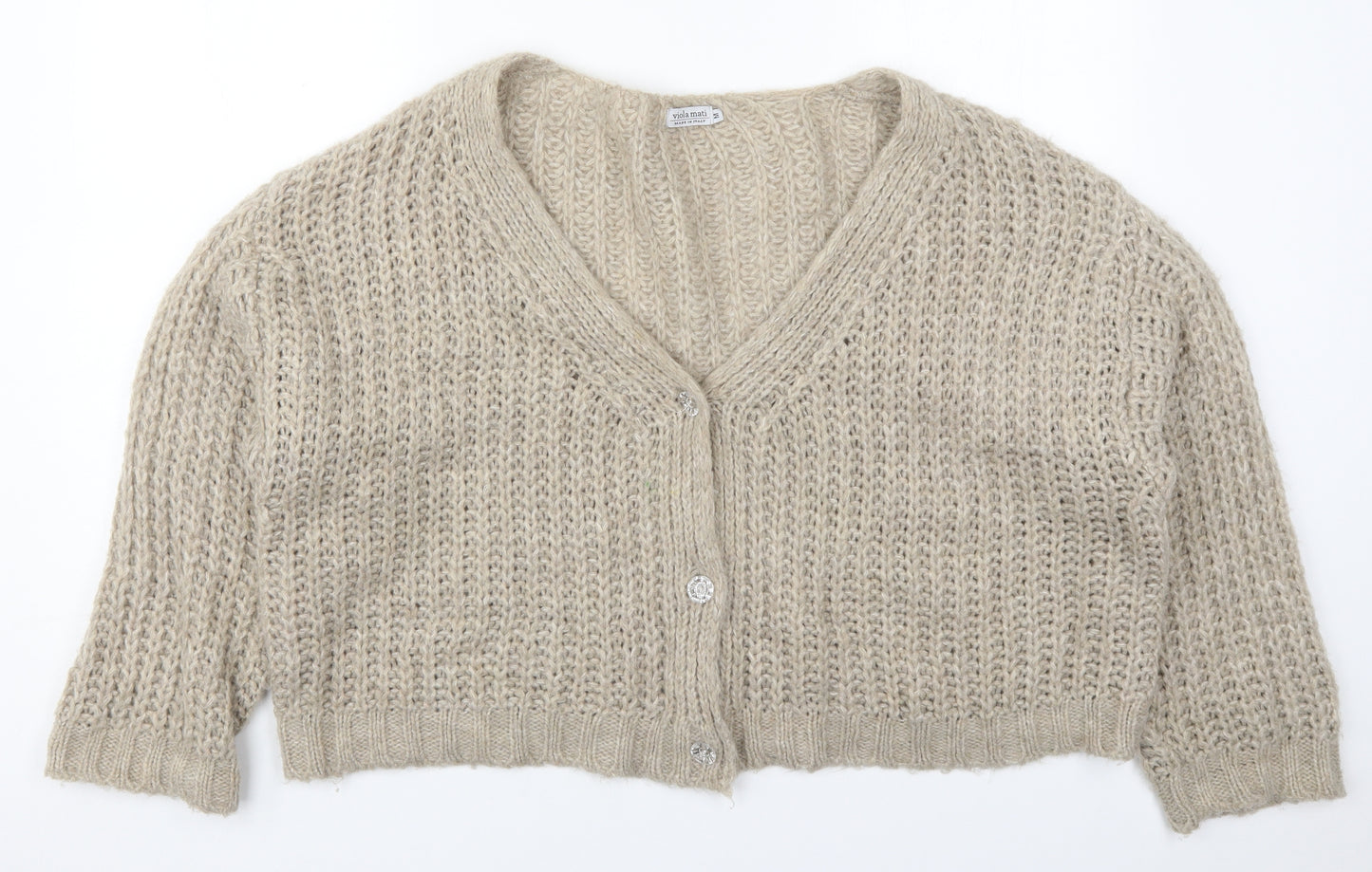 Viola Mati Womens Beige V-Neck  Acrylic Cardigan Jumper Size M