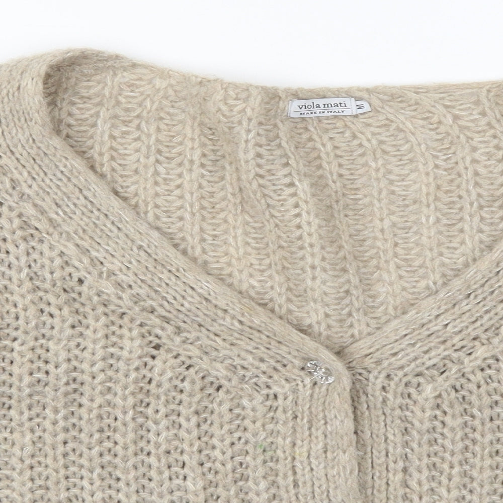 Viola Mati Womens Beige V-Neck  Acrylic Cardigan Jumper Size M