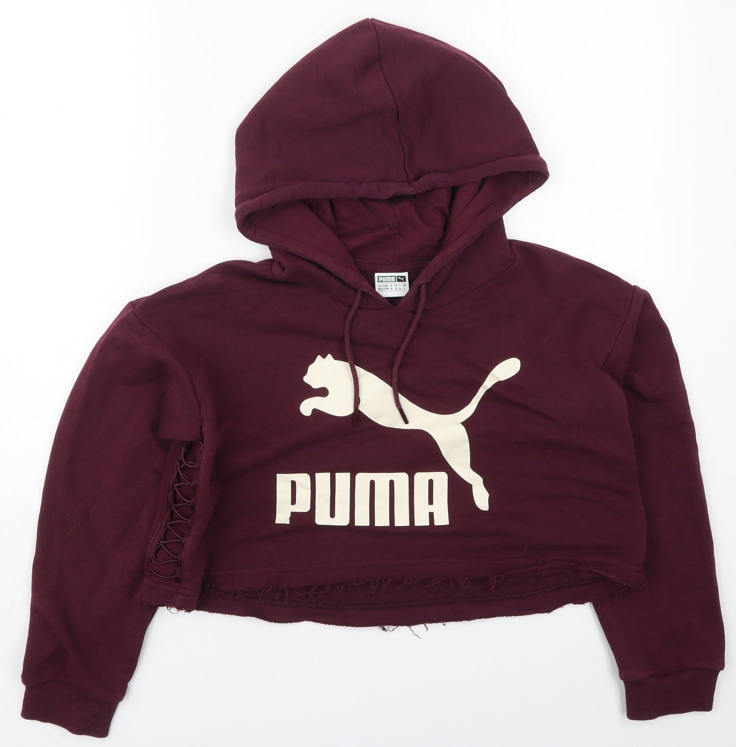 PUMA Womens Purple  Cotton Pullover Hoodie Size 6  Pullover - Distressed Hem