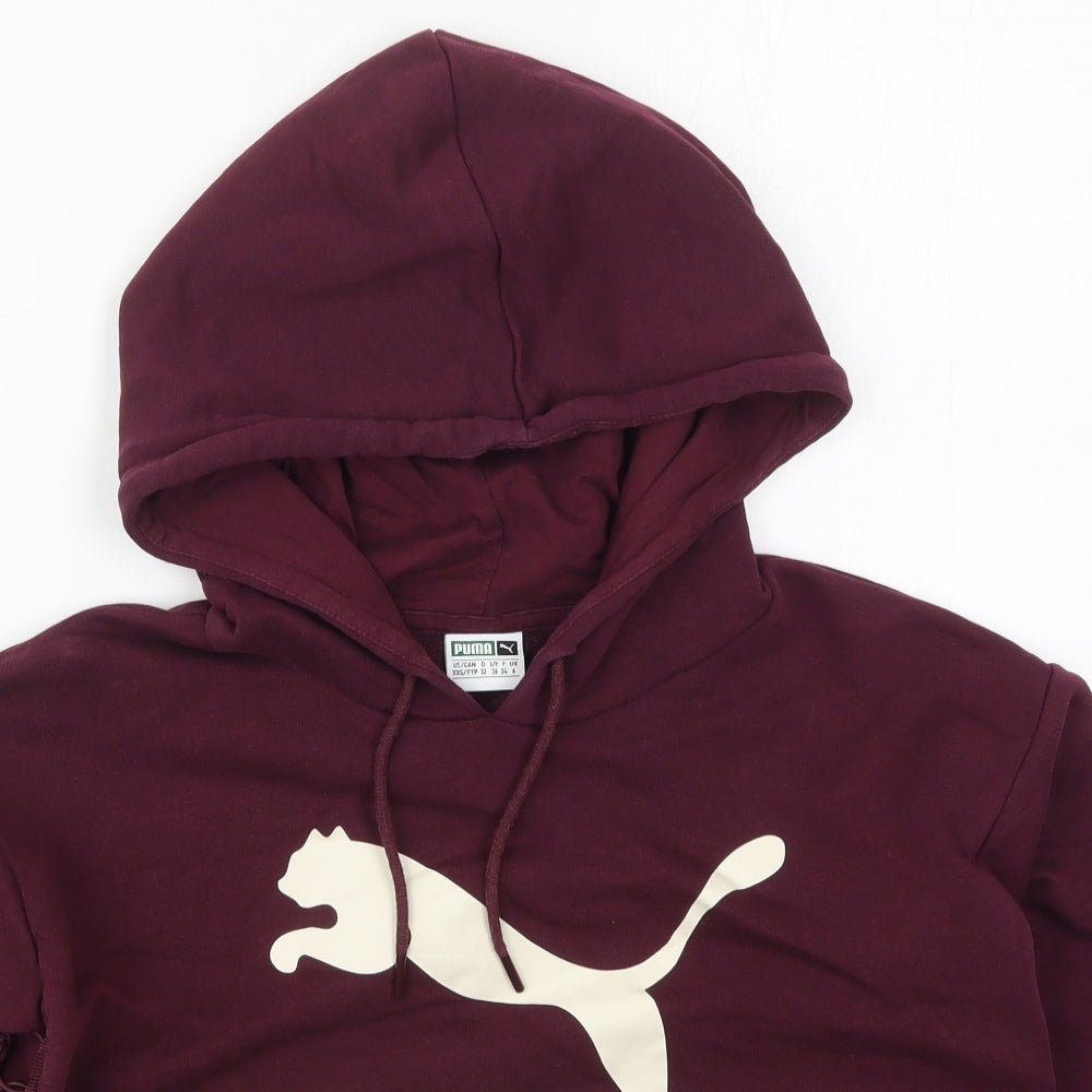PUMA Womens Purple  Cotton Pullover Hoodie Size 6  Pullover - Distressed Hem