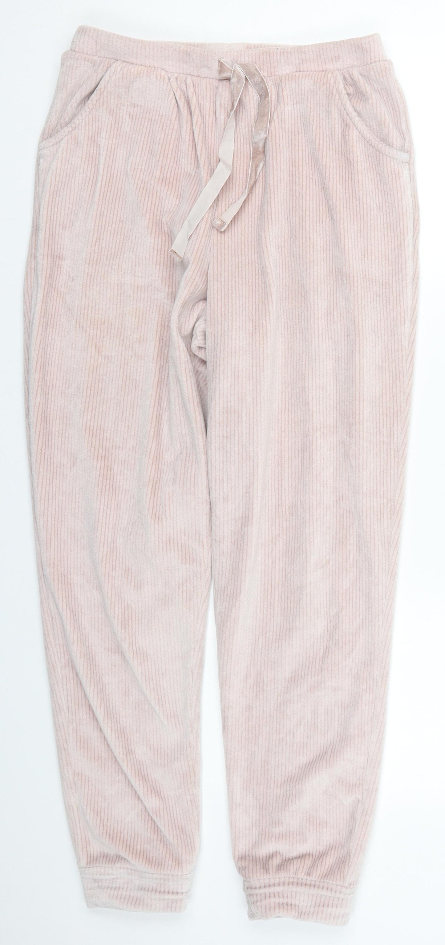 TU Womens Pink Striped Polyester Trousers  Size 8 L26 in Regular Drawstring - Pyjama Pants