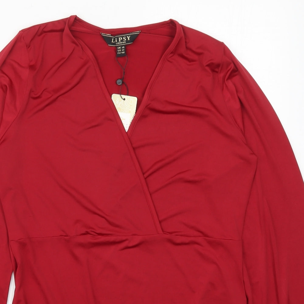 Lipsy Womens Red  Polyester Bodysuit One-Piece Size 14  Button