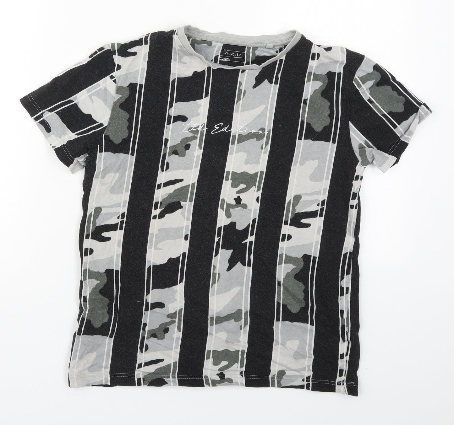 NEXT Boys Black Camouflage Cotton Basic T-Shirt Size 11 Years Crew Neck Pullover - Limited Edition