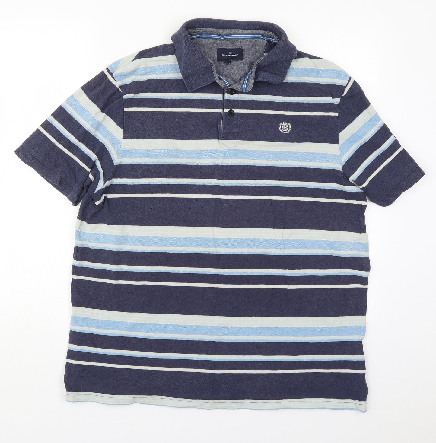 Marks and Spencer Mens Blue Striped Cotton  Polo Size XL Collared Pullover