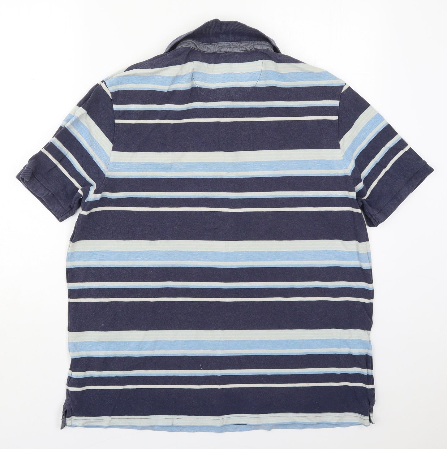 Marks and Spencer Mens Blue Striped Cotton  Polo Size XL Collared Pullover