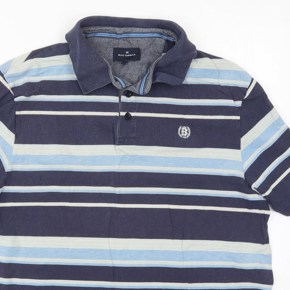 Marks and Spencer Mens Blue Striped Cotton  Polo Size XL Collared Pullover