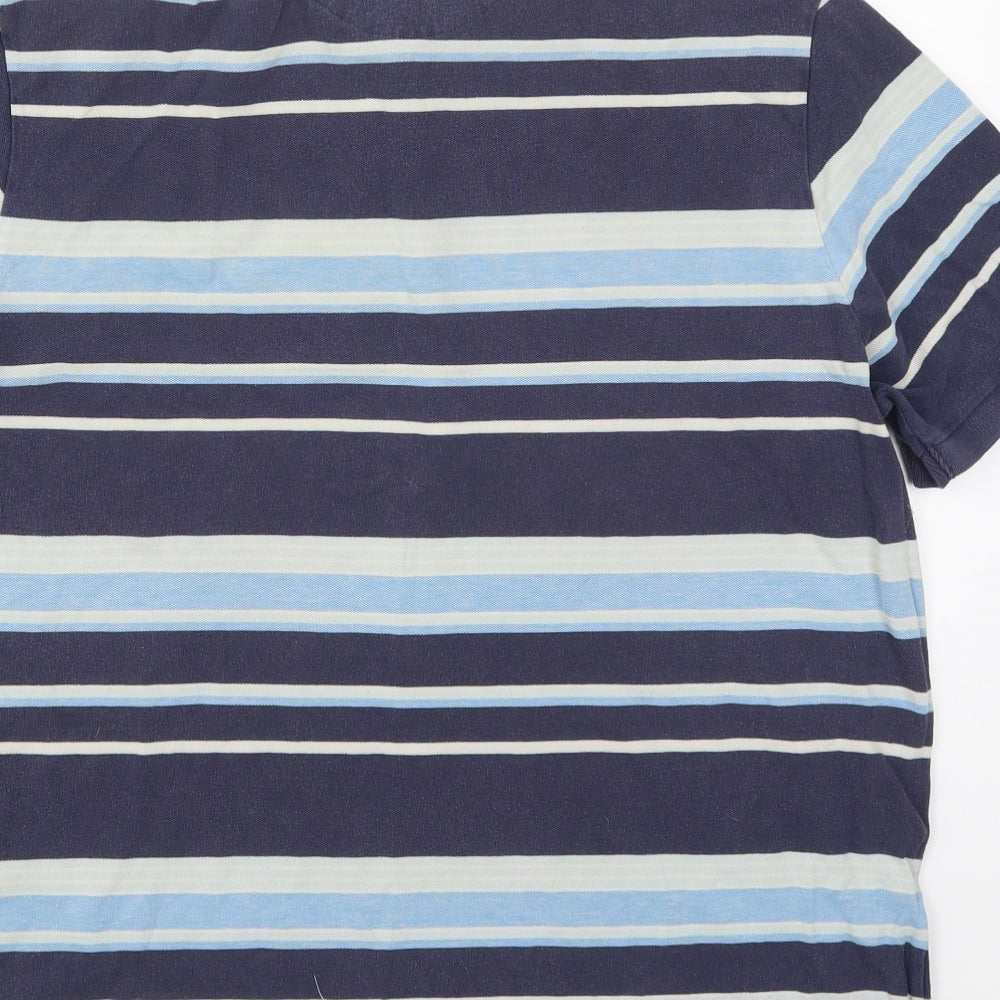Marks and Spencer Mens Blue Striped Cotton  Polo Size XL Collared Pullover