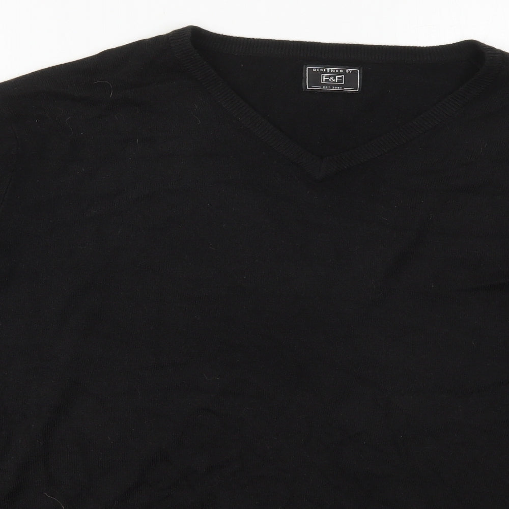 F&F Mens Black V-Neck  Acrylic Pullover Jumper Size 3XL