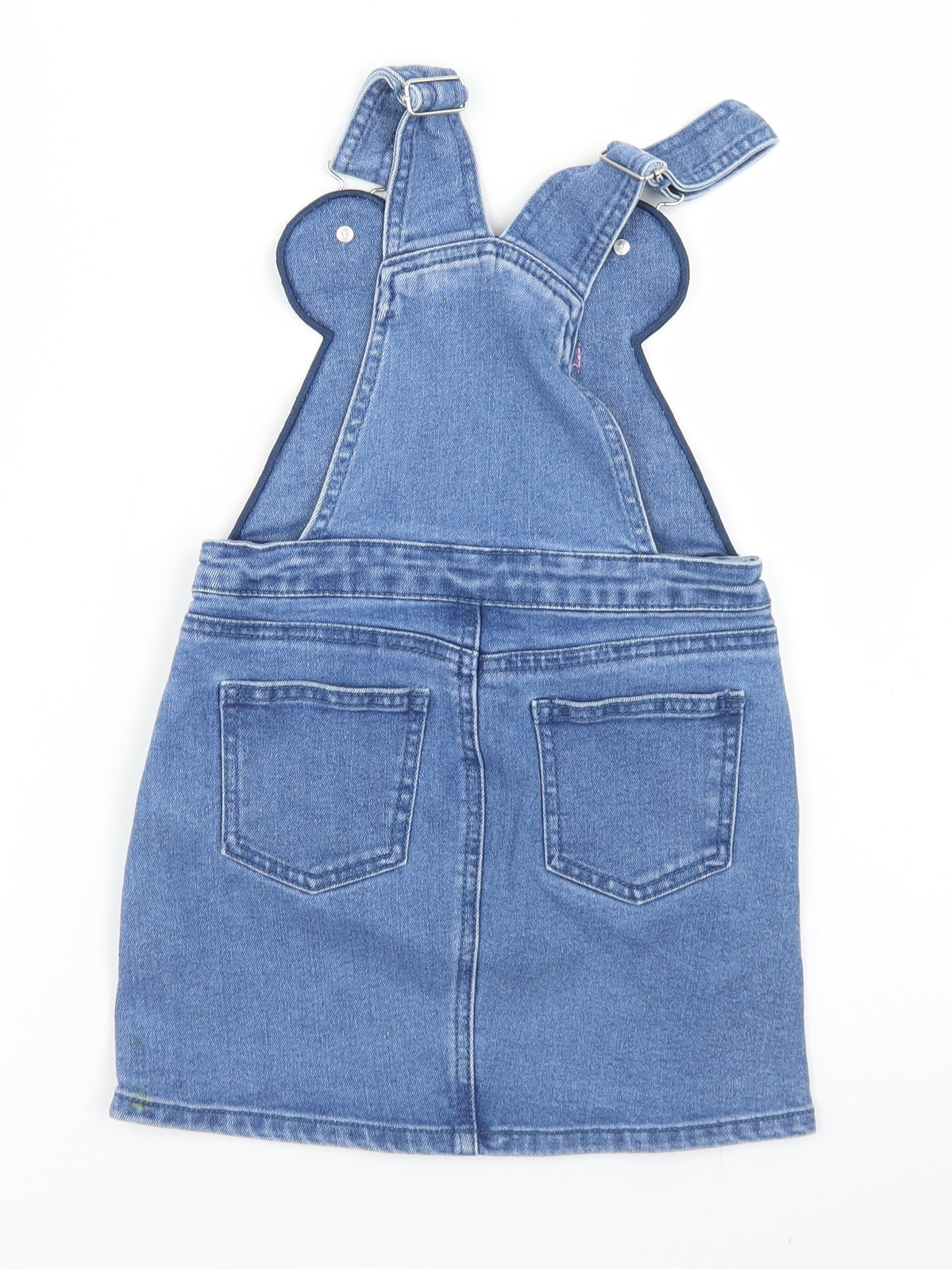 Primark Girls Blue  Cotton Pinafore/Dungaree Dress  Size 4-5 Years  Square Neck Button - Minnie Mouse