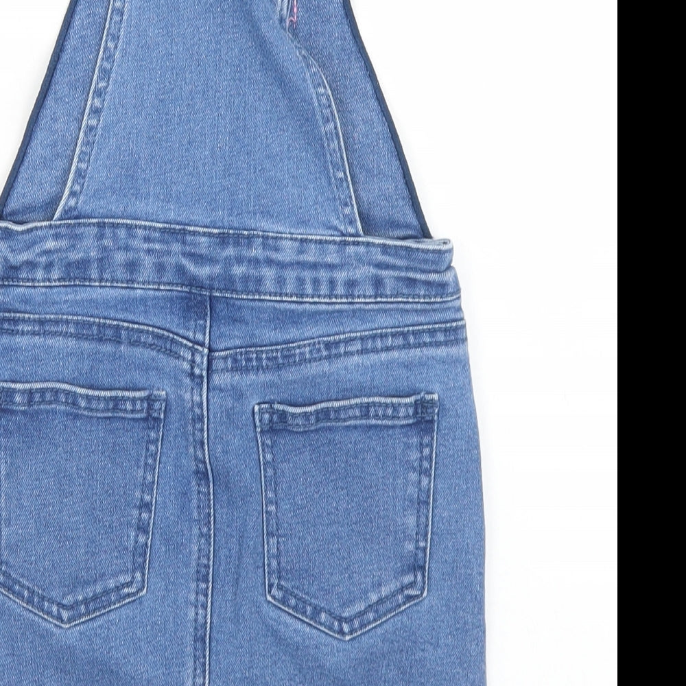 Primark Girls Blue  Cotton Pinafore/Dungaree Dress  Size 4-5 Years  Square Neck Button - Minnie Mouse