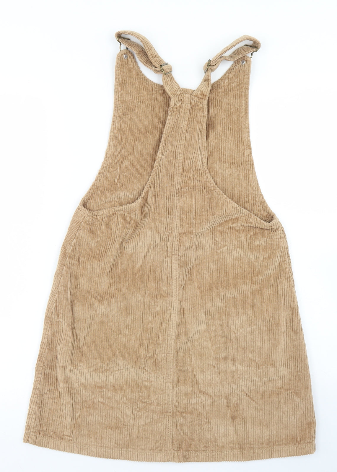F&F Girls Brown  Cotton Pinafore/Dungaree Dress  Size 13-14 Years  Square Neck Button