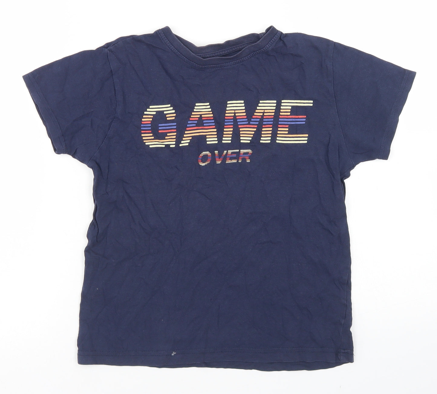 Primark Boys Blue  Cotton Basic T-Shirt Size 8-9 Years Crew Neck  - Game Over