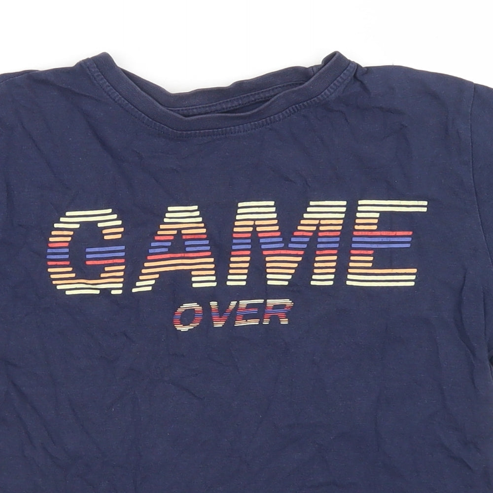 Primark Boys Blue  Cotton Basic T-Shirt Size 8-9 Years Crew Neck  - Game Over
