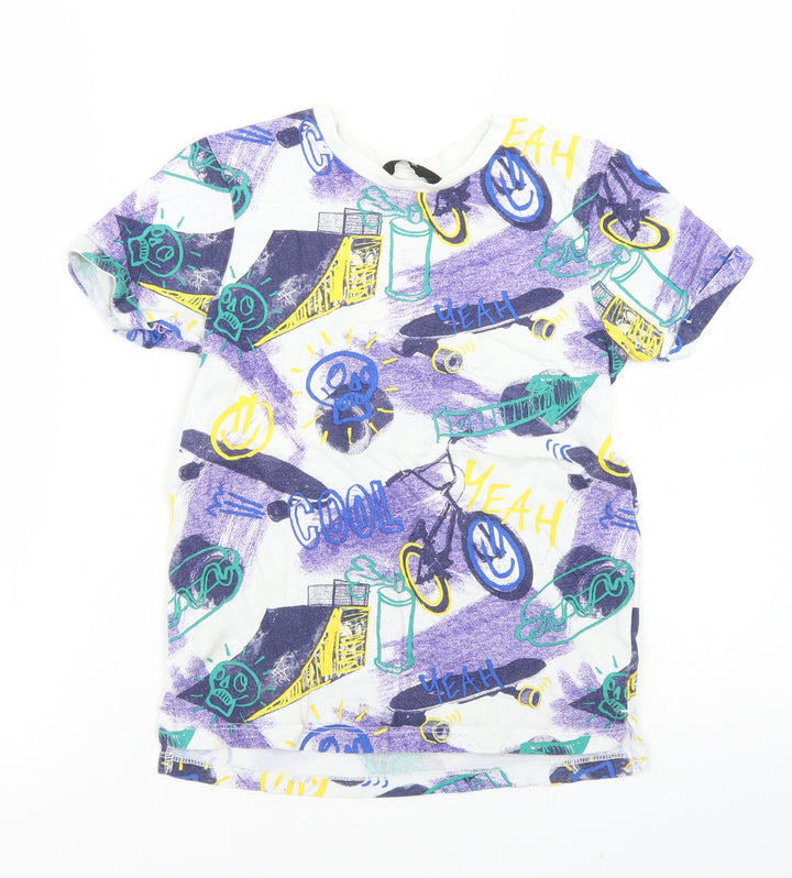 Goerge Boys Purple Geometric Cotton Basic T-Shirt Size 7-8 Years Crew Neck - Bicycles