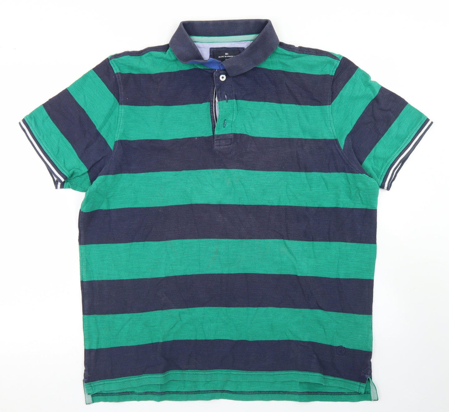 Blue Harbour Mens Blue Striped Cotton  Polo Size XL Collared Button