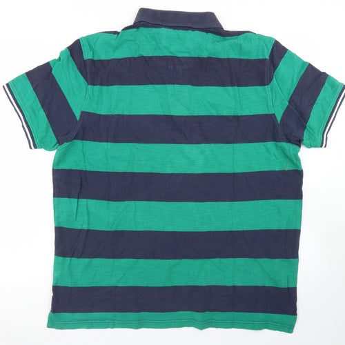 Blue Harbour Mens Blue Striped Cotton  Polo Size XL Collared Button