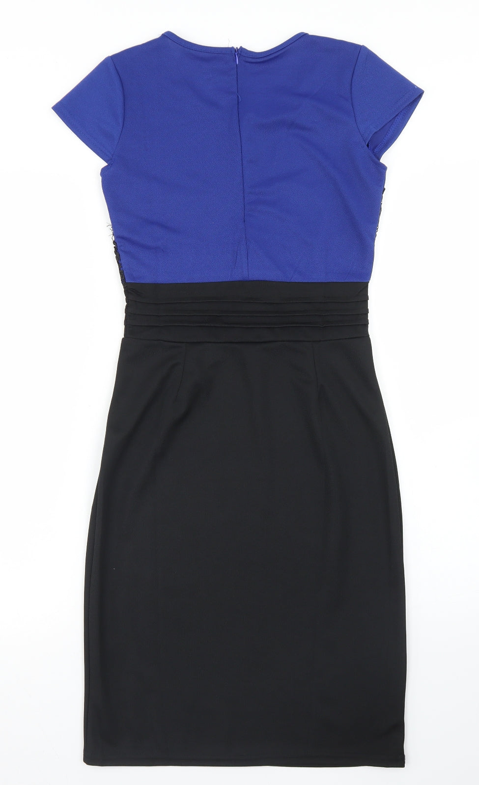 SheIn Womens Black Colourblock Cotton Pencil Dress  Size S  Crew Neck Zip - Lace top Detail