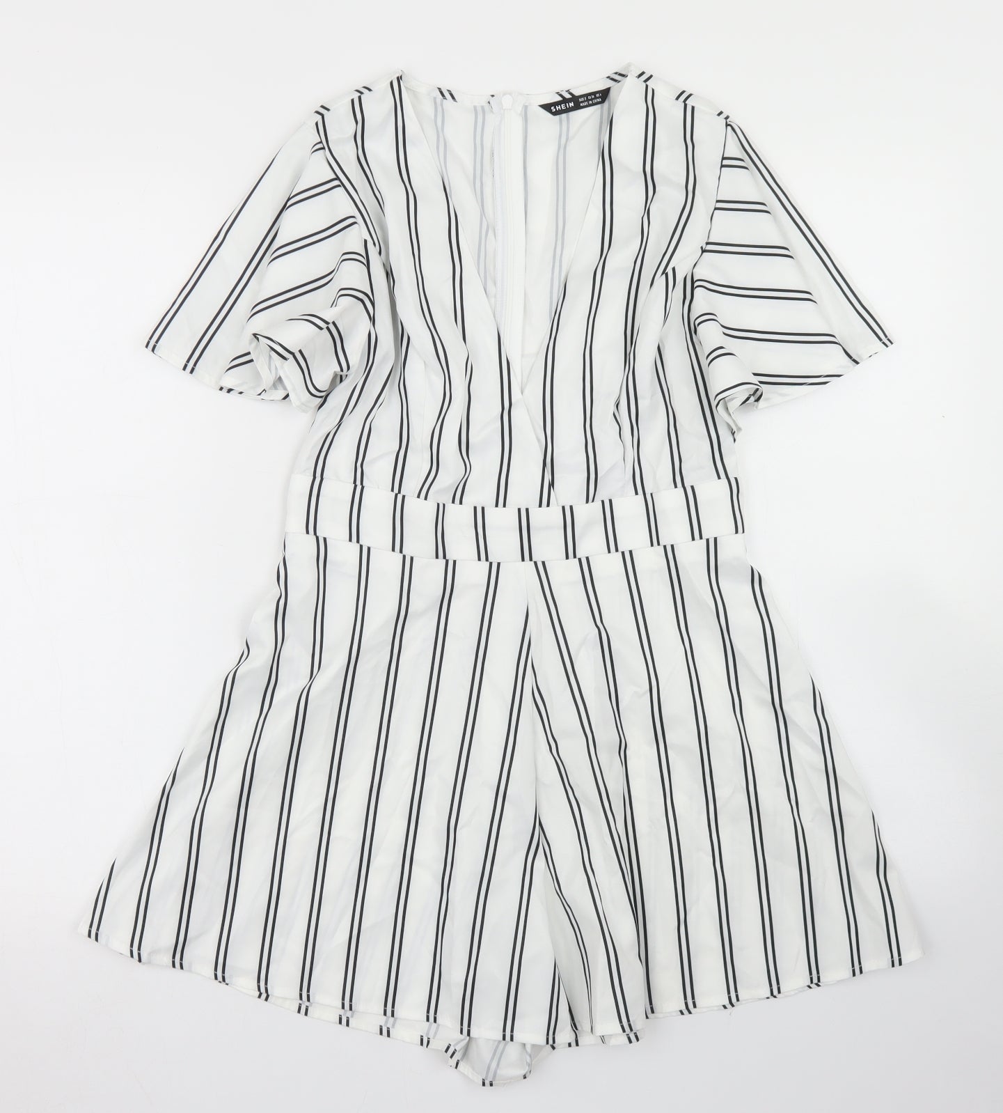 SheIn Womens White Striped Polyester Playsuit One-Piece Size S  Zip