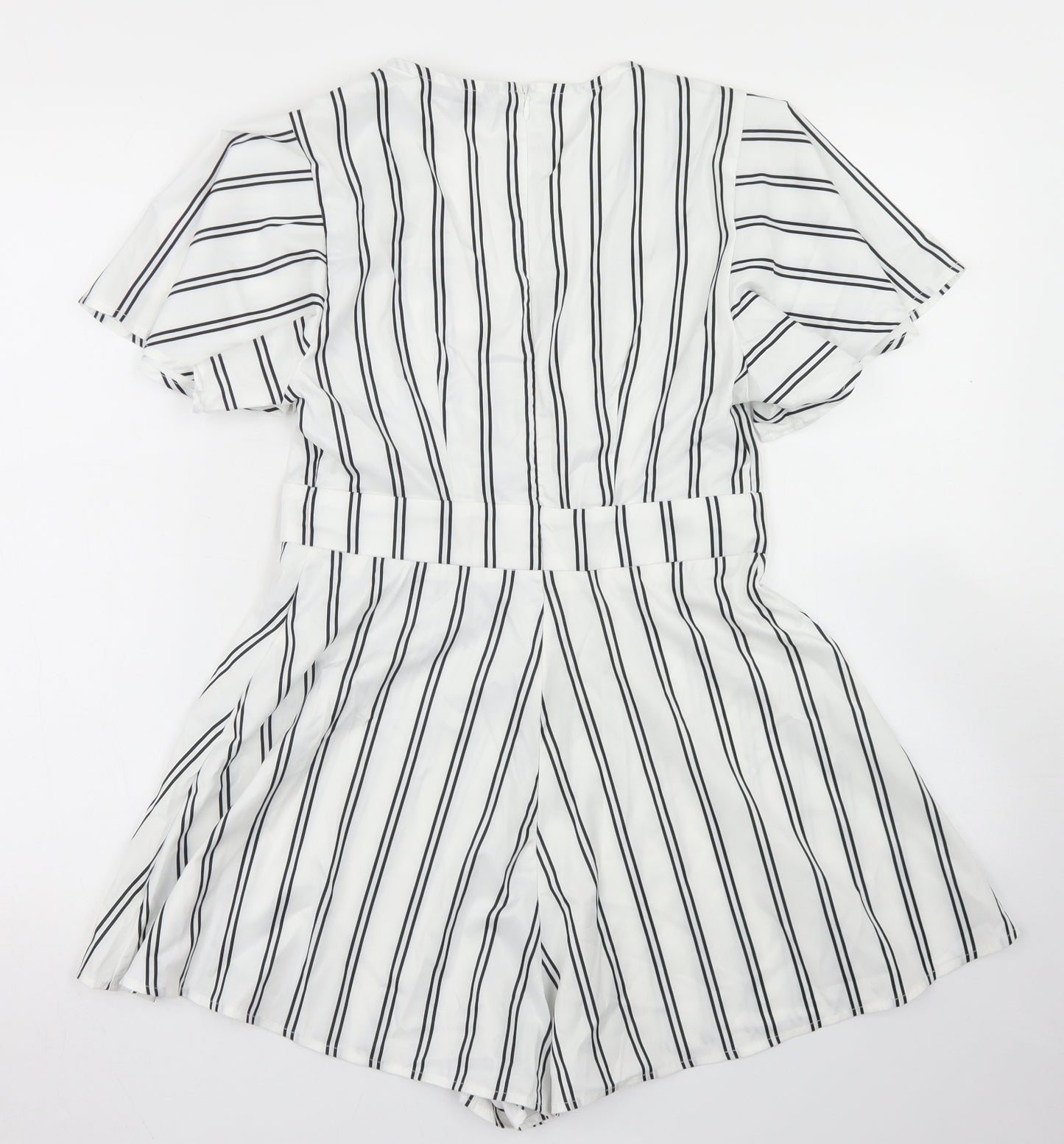 SheIn Womens White Striped Polyester Playsuit One-Piece Size S  Zip
