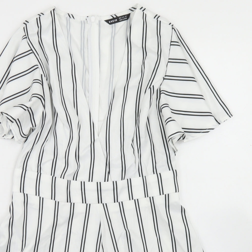 SheIn Womens White Striped Polyester Playsuit One-Piece Size S  Zip
