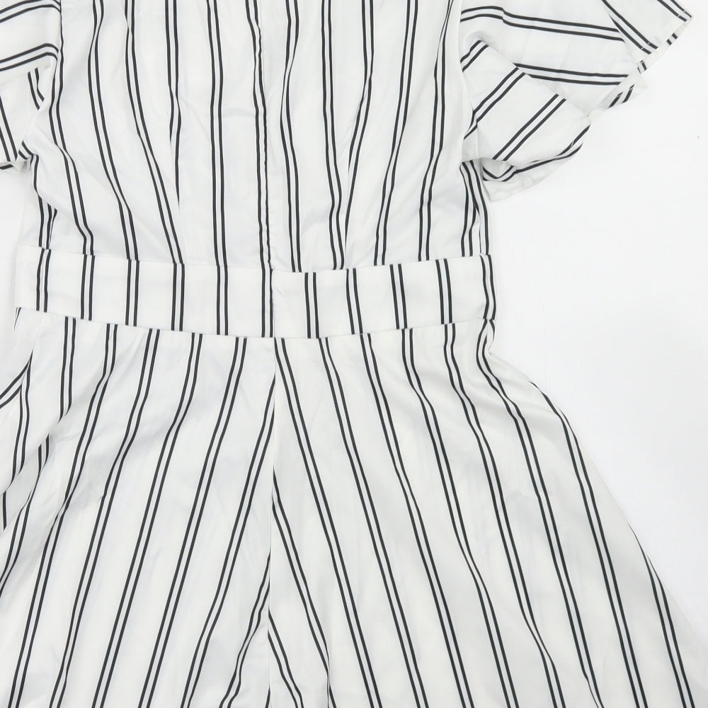 SheIn Womens White Striped Polyester Playsuit One-Piece Size S  Zip
