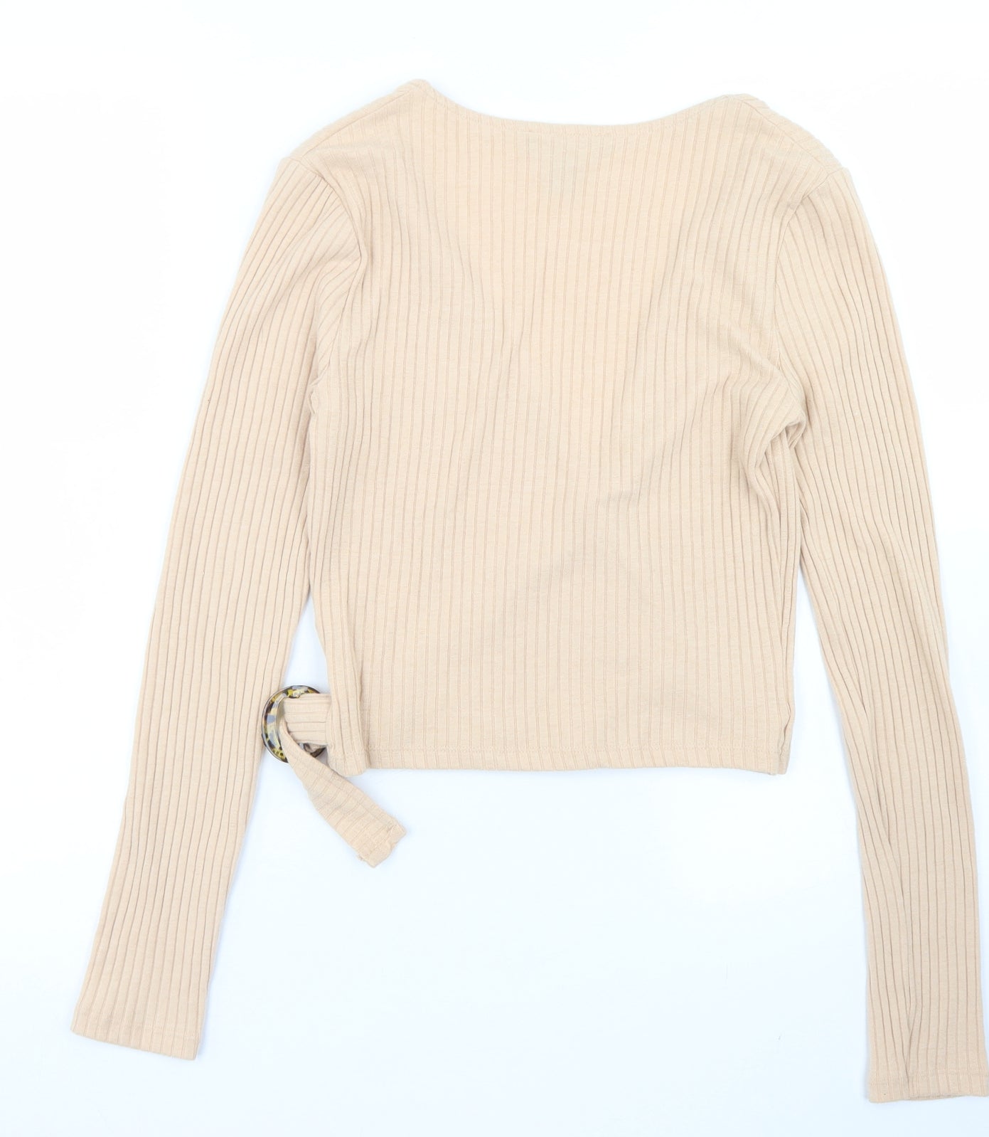 Primark Womens Beige  Polyester Cropped T-Shirt Size XS V-Neck