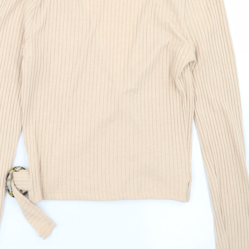 Primark Womens Beige  Polyester Cropped T-Shirt Size XS V-Neck