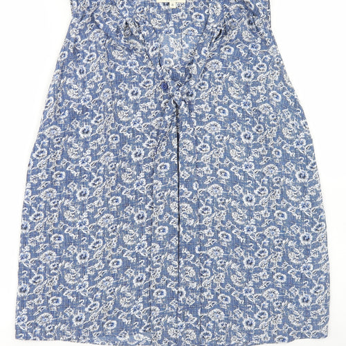 Papaya Womens Blue Floral Polyester Basic Blouse Size 8 Round Neck - Tie Neck