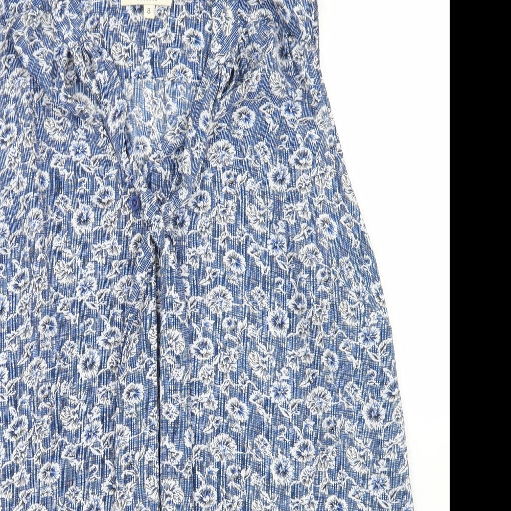 Papaya Womens Blue Floral Polyester Basic Blouse Size 8 Round Neck - Tie Neck