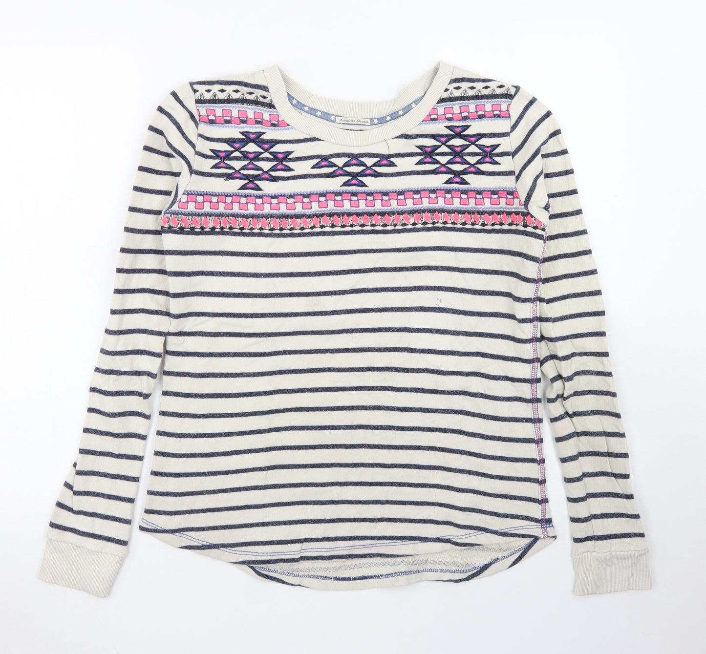Hilfiger Denim Womens Beige Striped Cotton Pullover Sweatshirt Size XS